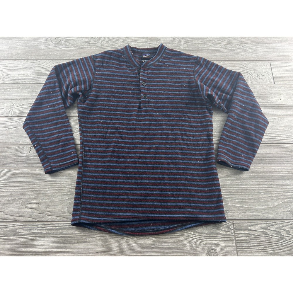 Patagonia Capilene Fleece Sweater Womens XS Striped 1/2 Button Pullover Waffle